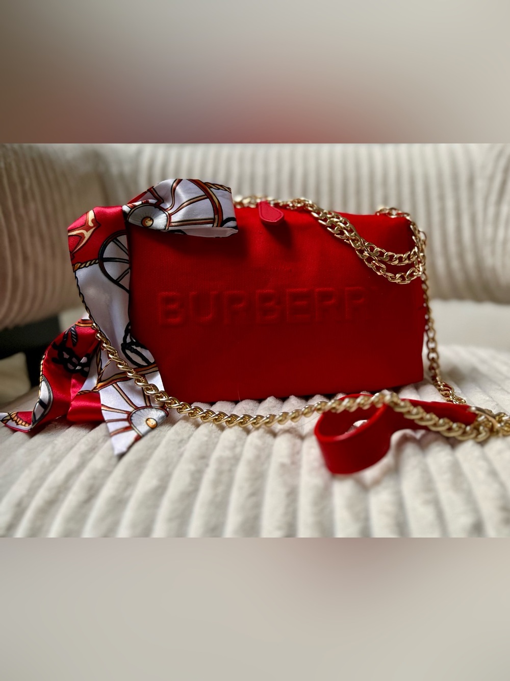 Burberry Upcycled Red Embossed Canvas Beauty to Crossbody Bag